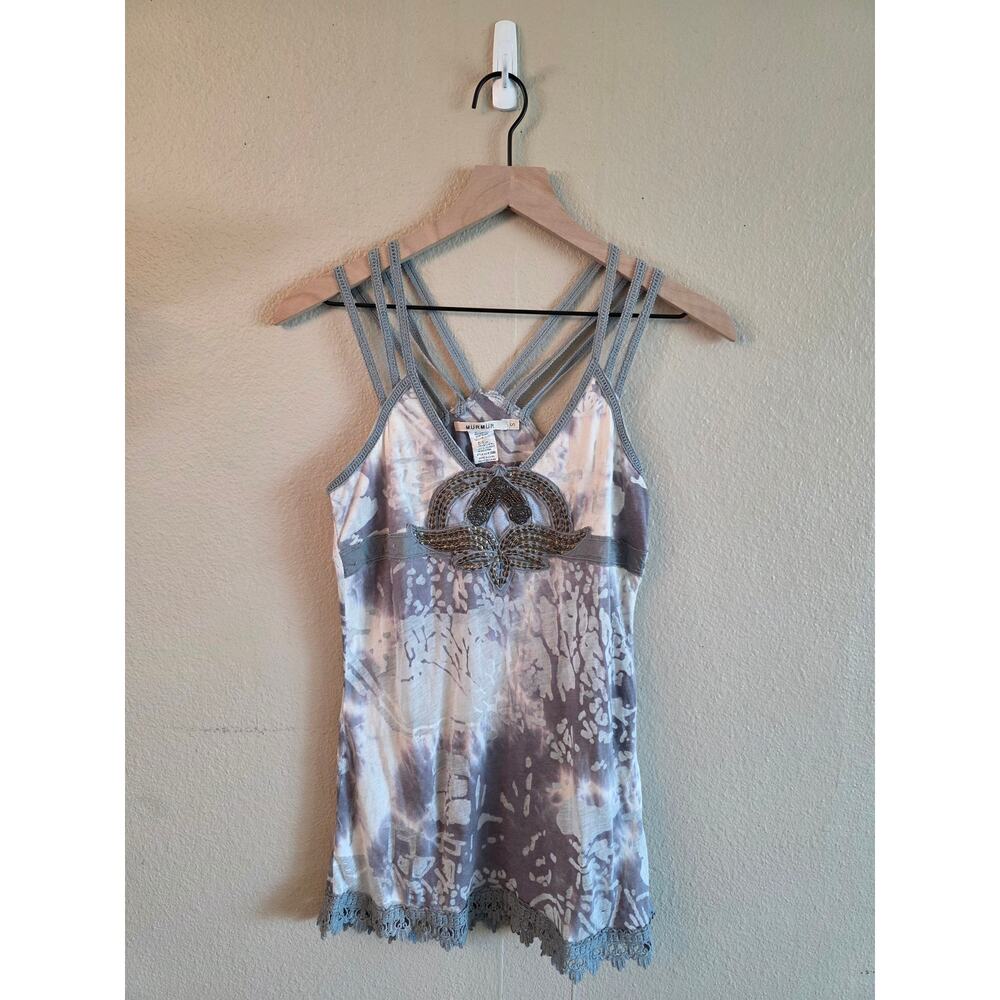 Mur Mur Women's Y2K Beaded Spaghetti Strap Top SZ Small